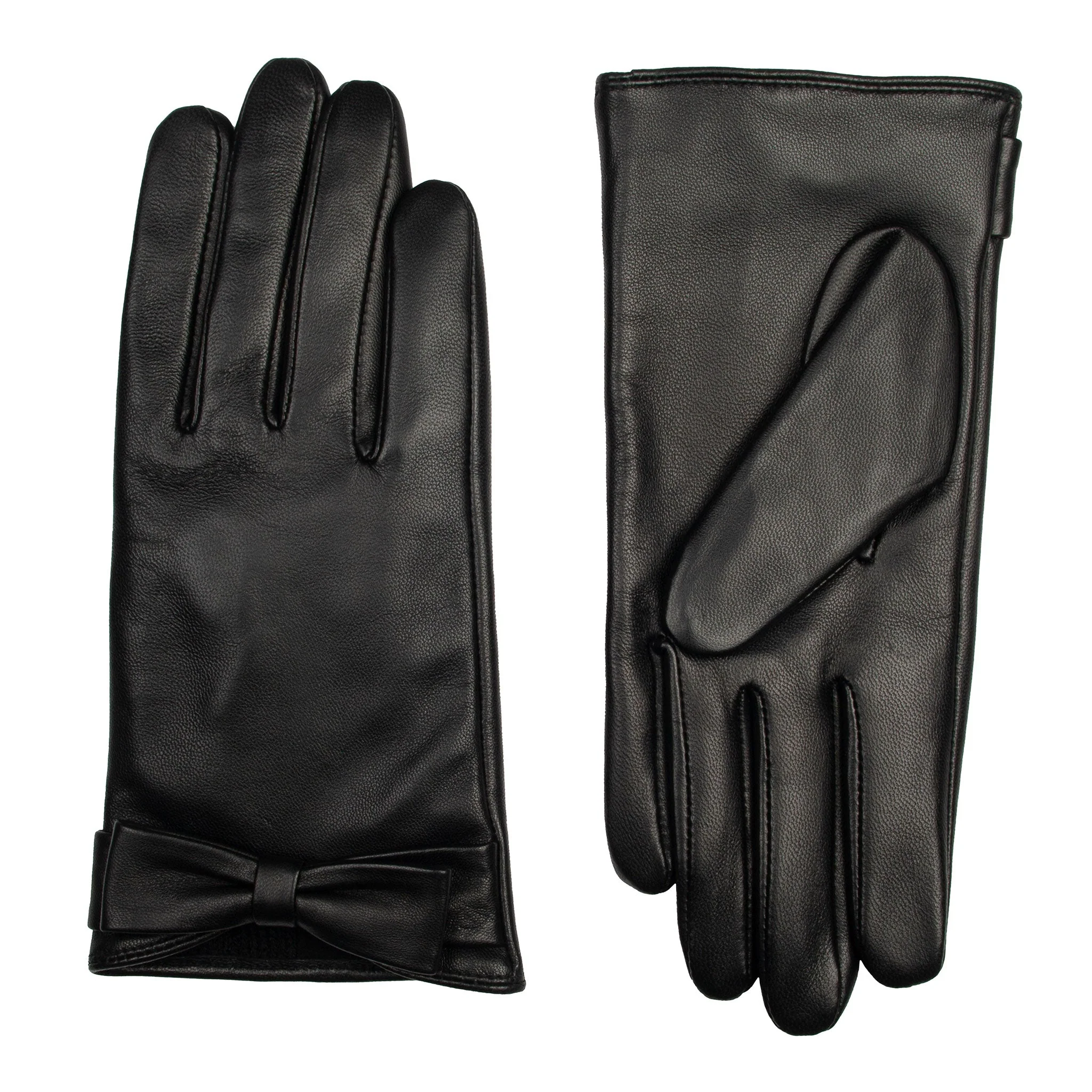Women's Touchscreen Water-Resistant Lined Leather Gloves with Bow - Image 16