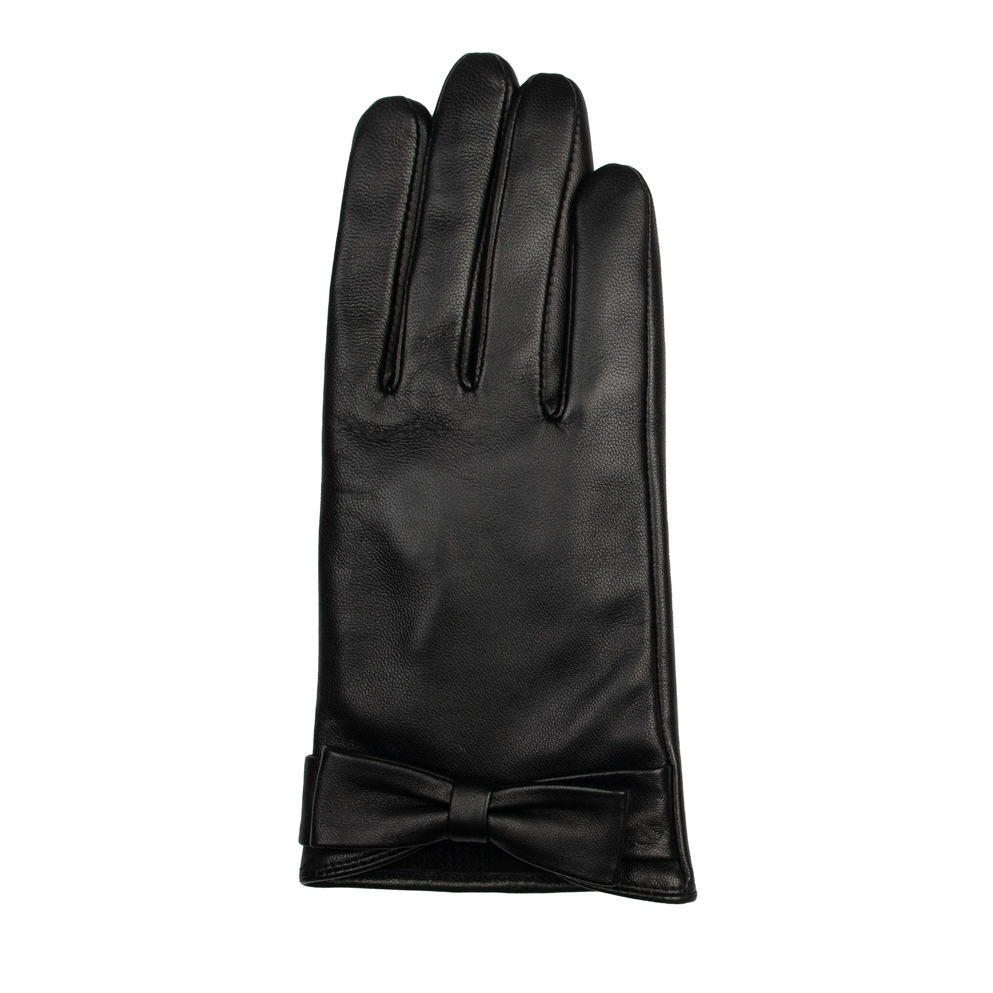 Women's Touchscreen Water-Resistant Lined Leather Gloves with Bow - Image 17