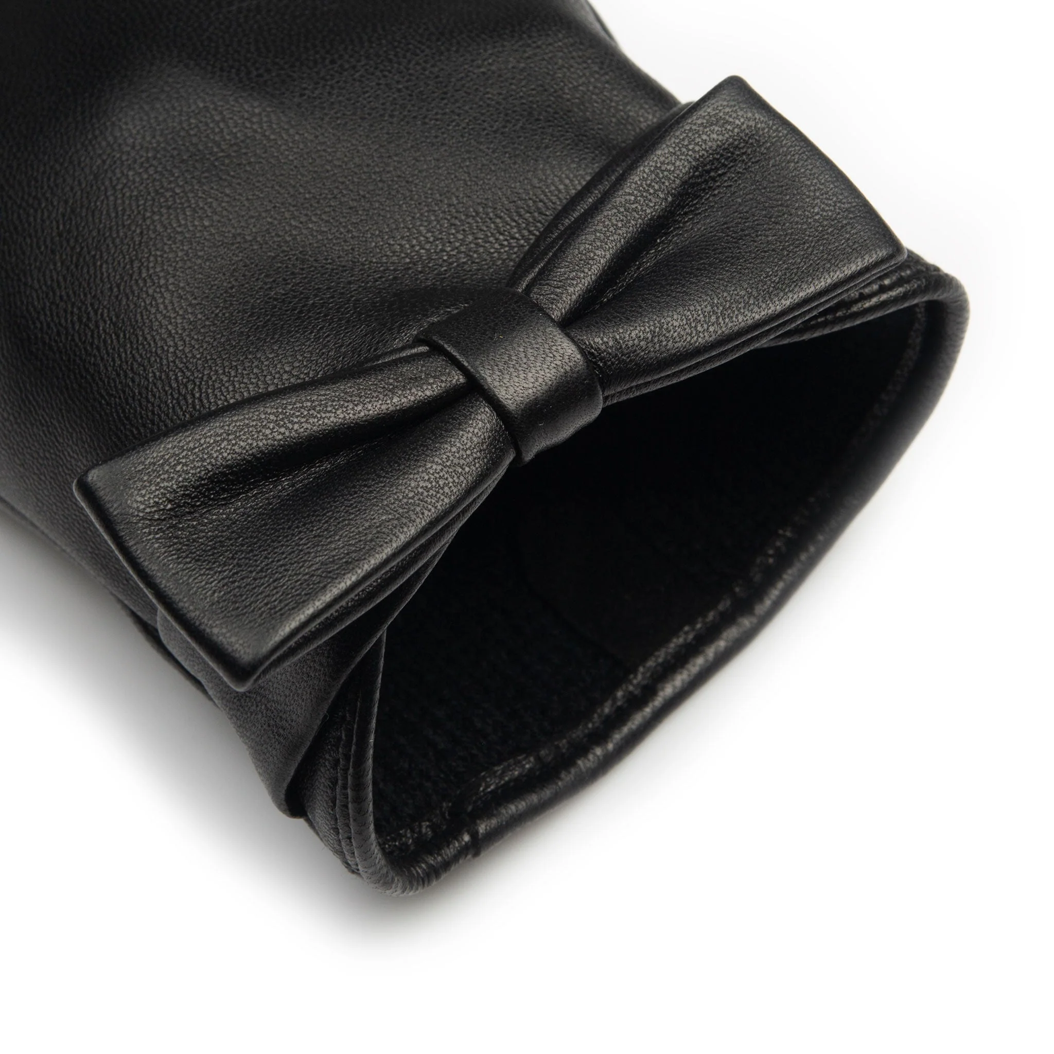 Women's Touchscreen Water-Resistant Lined Leather Gloves with Bow - Image 23