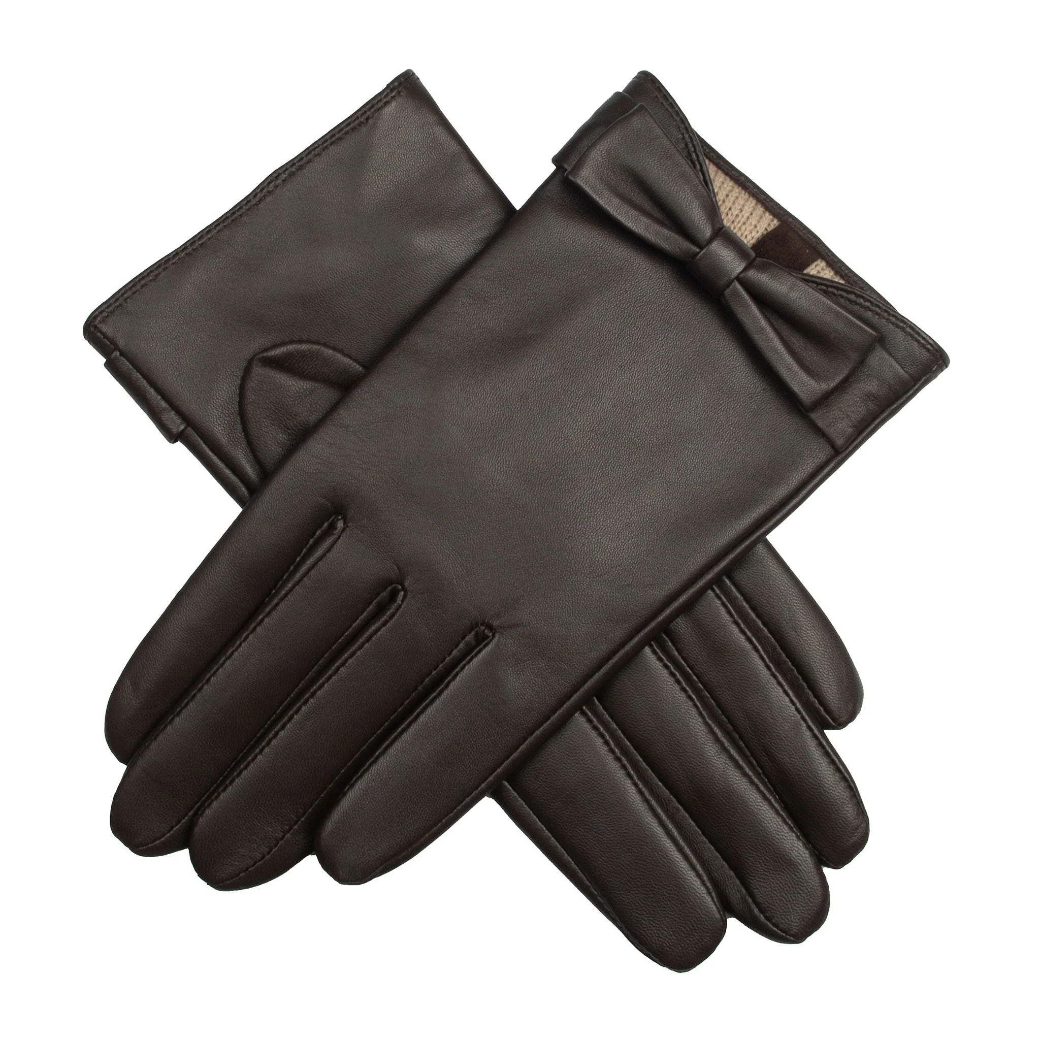 Women's Touchscreen Water-Resistant Lined Leather Gloves with Bow - Image 25