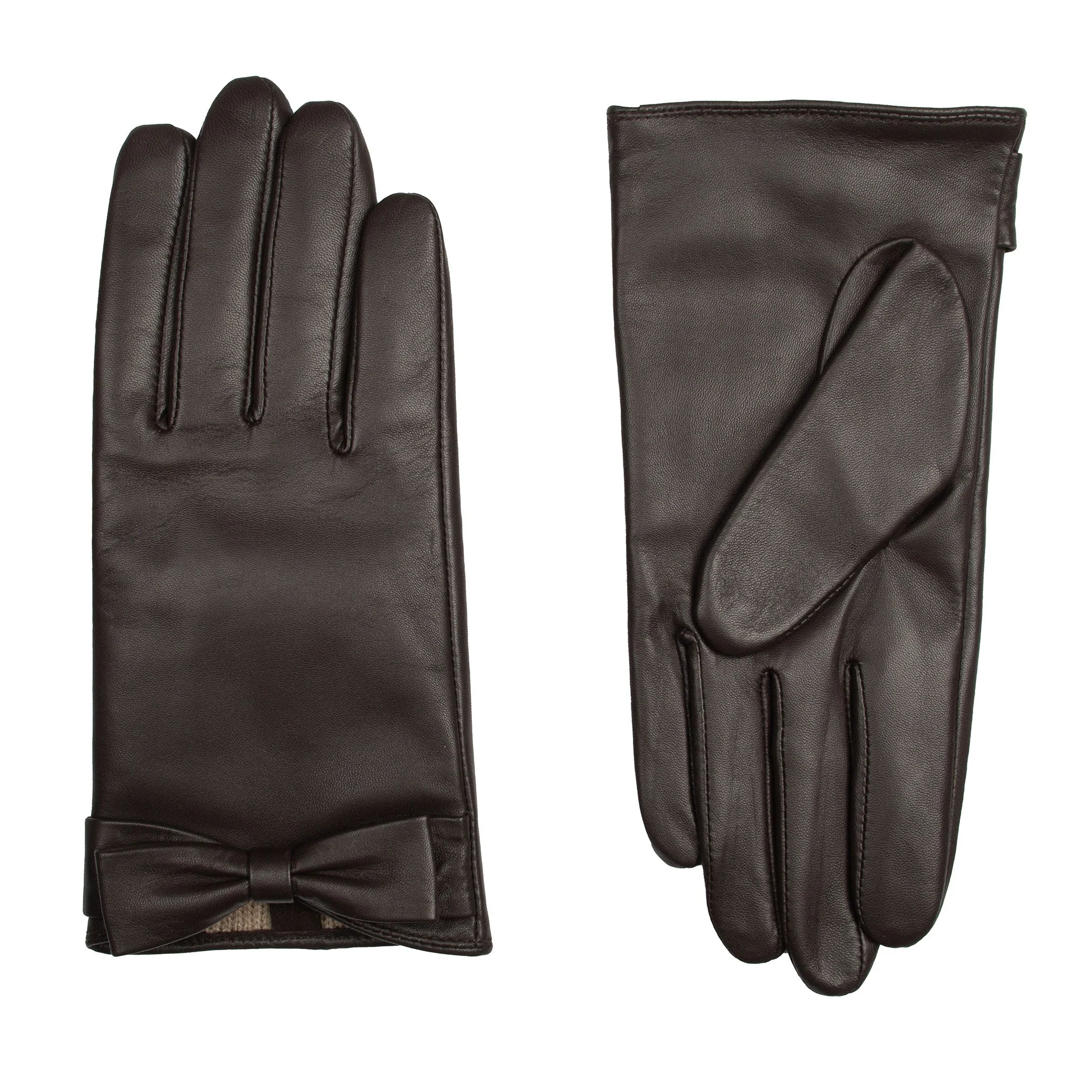 Women's Touchscreen Water-Resistant Lined Leather Gloves with Bow - Image 28