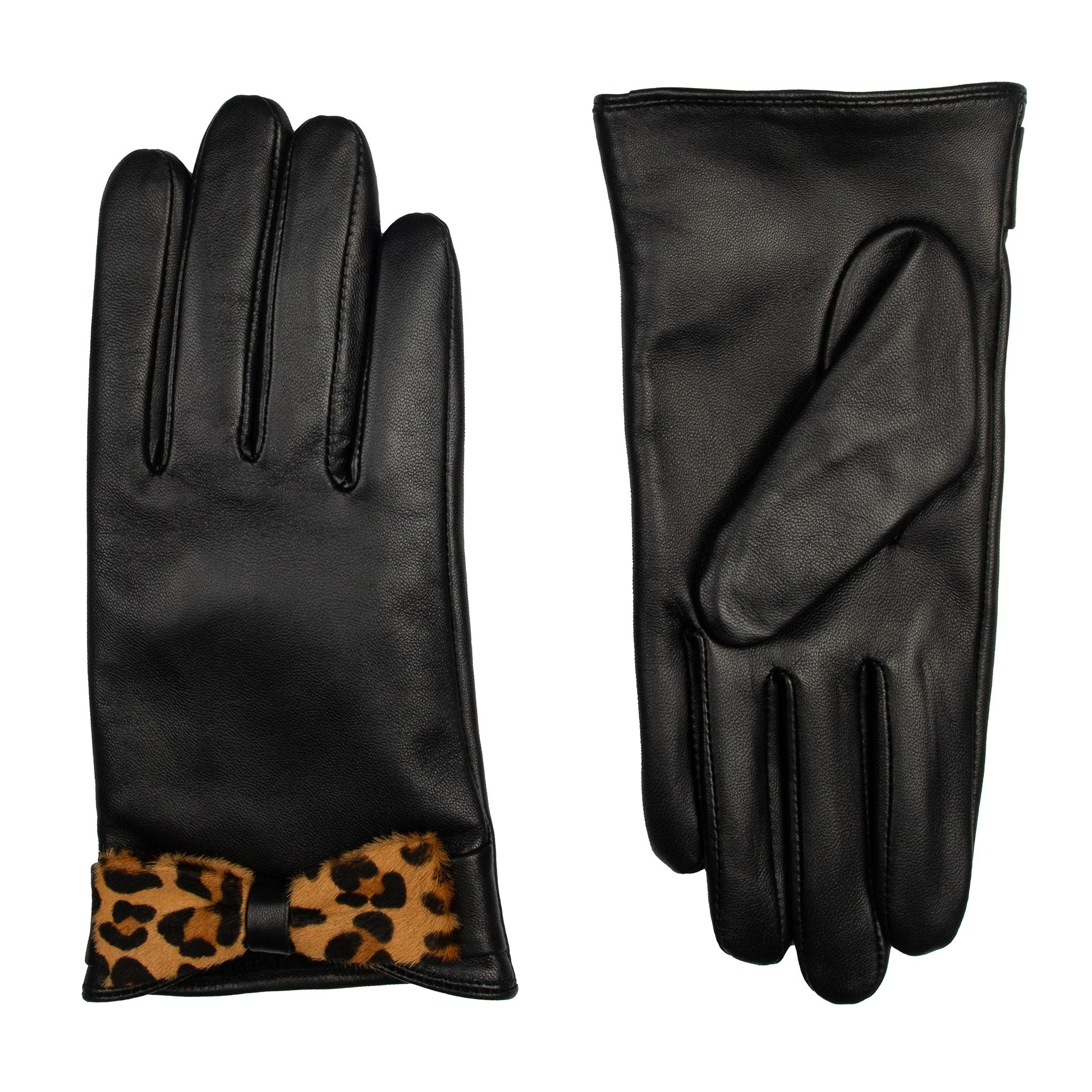 Women's Touchscreen Water-Resistant Lined Leather Gloves with Bow - Image 4