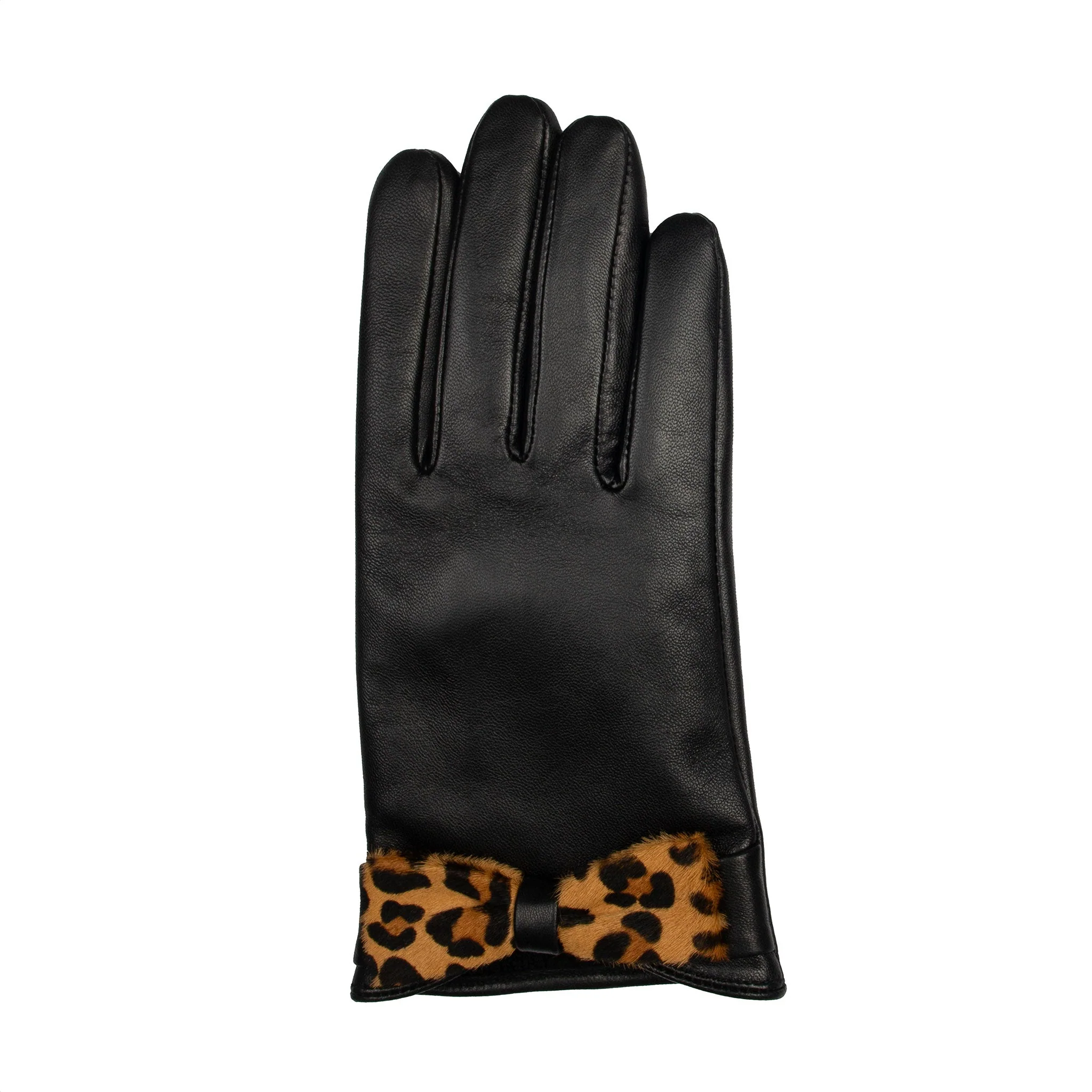Women's Touchscreen Water-Resistant Lined Leather Gloves with Bow - Image 5