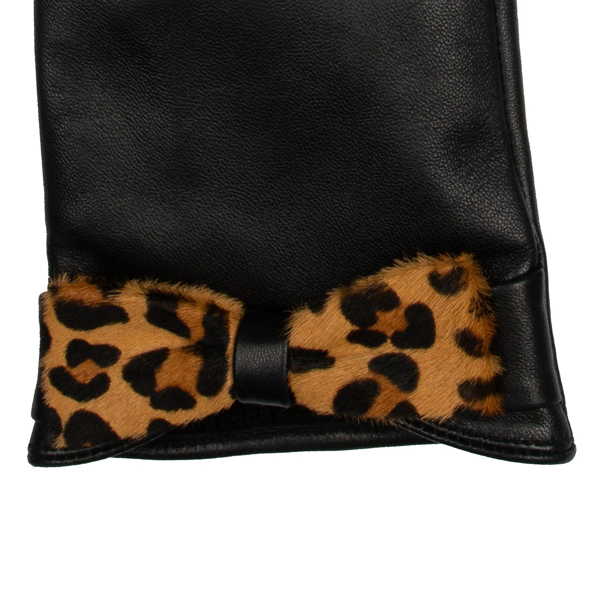 Women's Touchscreen Water-Resistant Lined Leather Gloves with Bow - Image 6