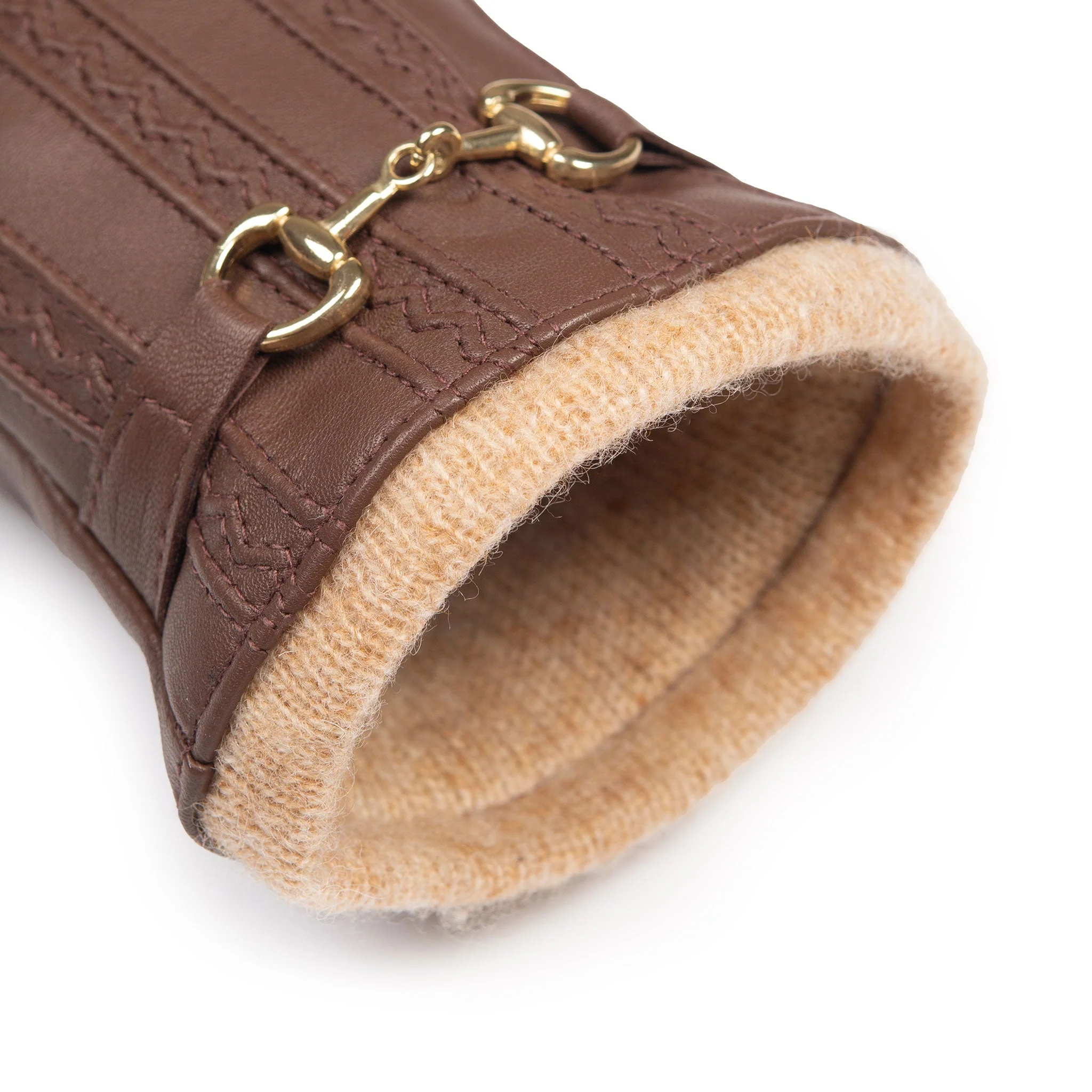 Women's Touchscreen Water-Resistant Wool Blend-Lined Leather Gloves with Snaffle and Stitch Detail - Image 11