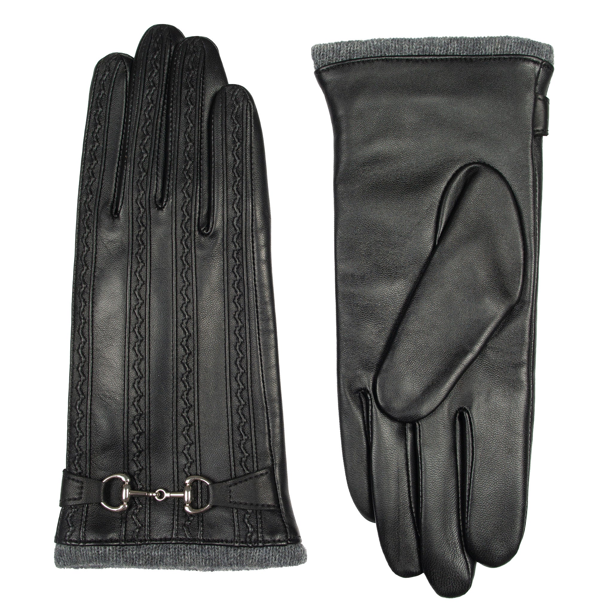Women's Touchscreen Water-Resistant Wool Blend-Lined Leather Gloves with Snaffle and Stitch Detail - Image 16