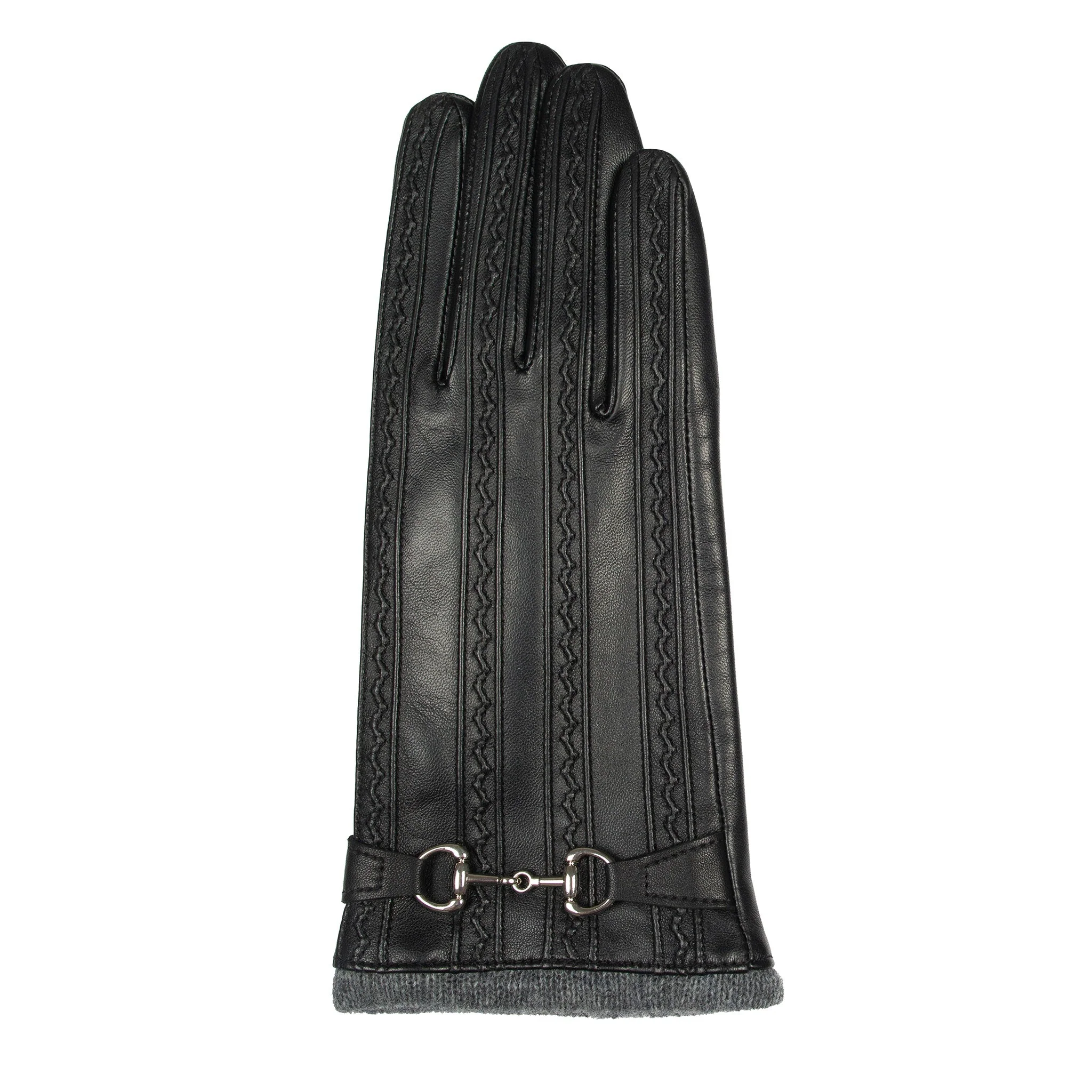 Women's Touchscreen Water-Resistant Wool Blend-Lined Leather Gloves with Snaffle and Stitch Detail - Image 17