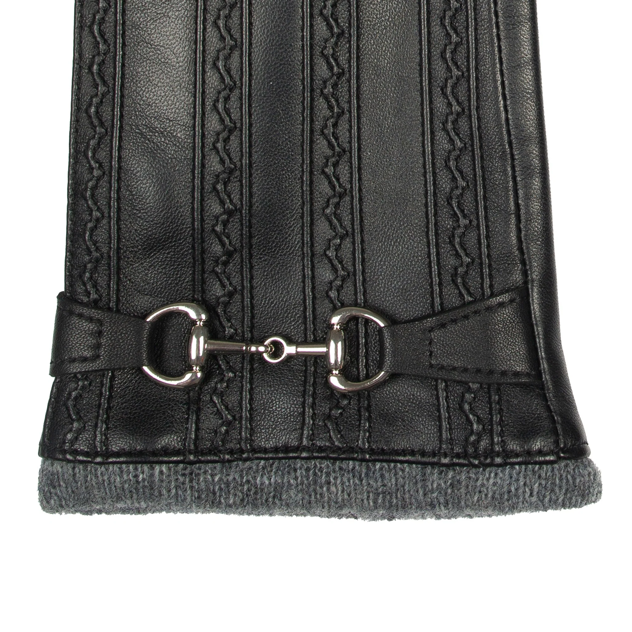 Women's Touchscreen Water-Resistant Wool Blend-Lined Leather Gloves with Snaffle and Stitch Detail - Image 18