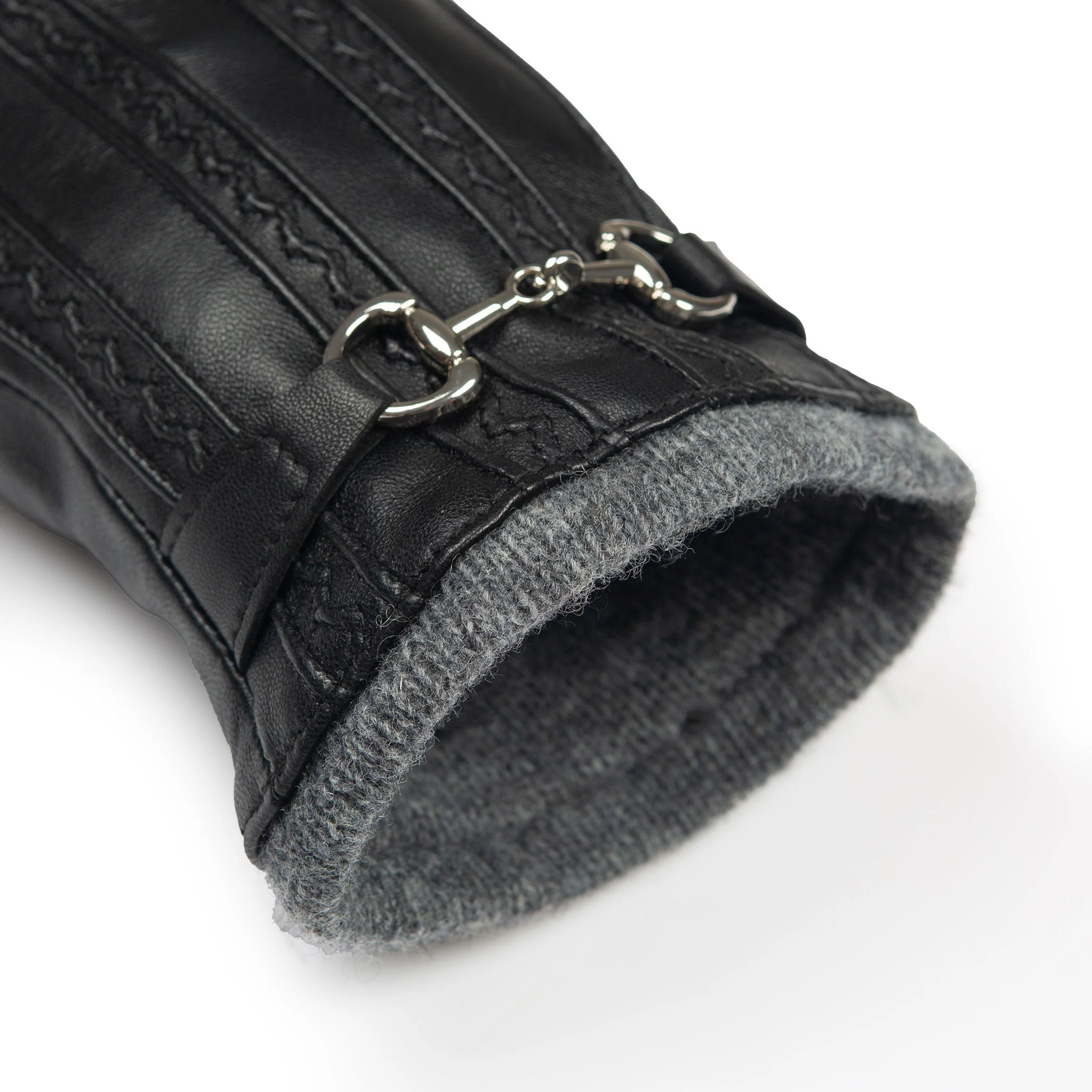 Women's Touchscreen Water-Resistant Wool Blend-Lined Leather Gloves with Snaffle and Stitch Detail - Image 23