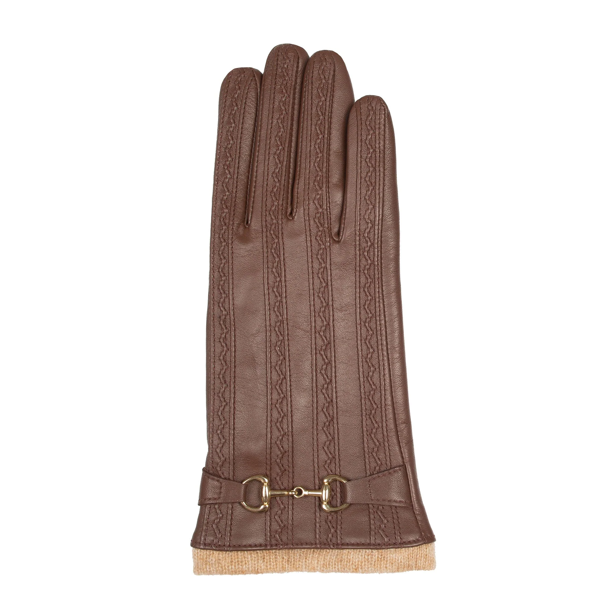 Women's Touchscreen Water-Resistant Wool Blend-Lined Leather Gloves with Snaffle and Stitch Detail - Image 5