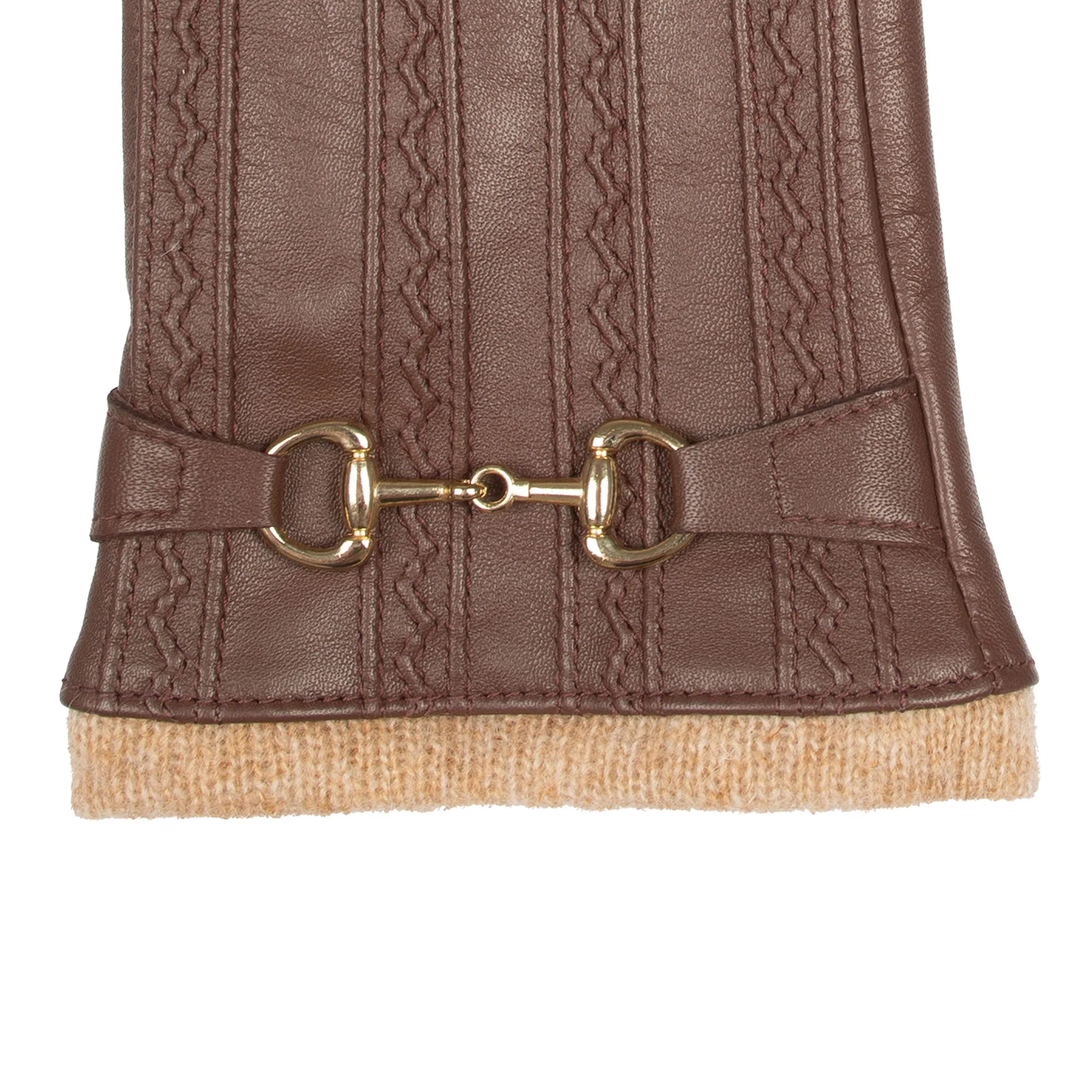Women's Touchscreen Water-Resistant Wool Blend-Lined Leather Gloves with Snaffle and Stitch Detail - Image 6
