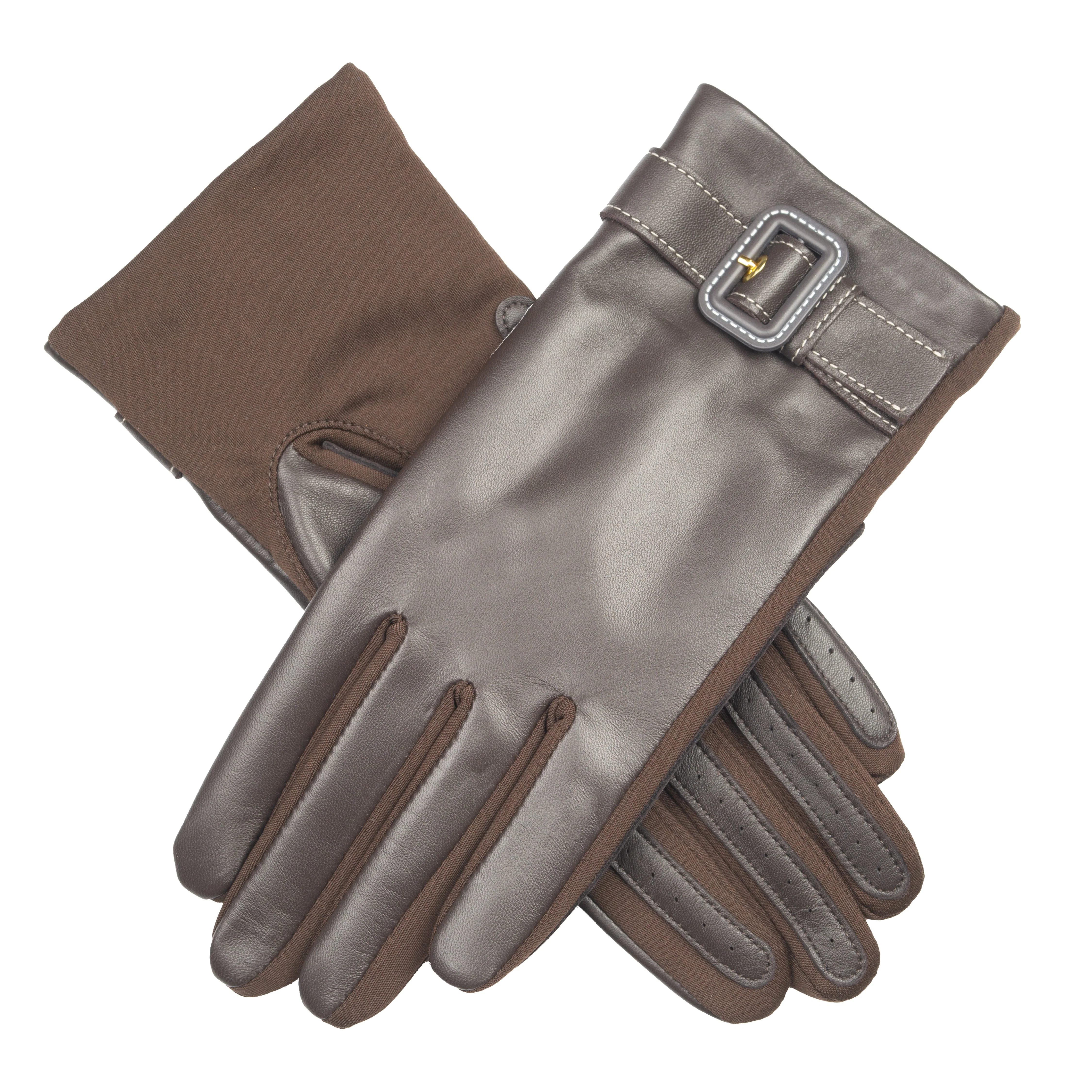 Women's Water-Resistant Faux Silk-Lined Leather and Fabric Gloves - Image 13