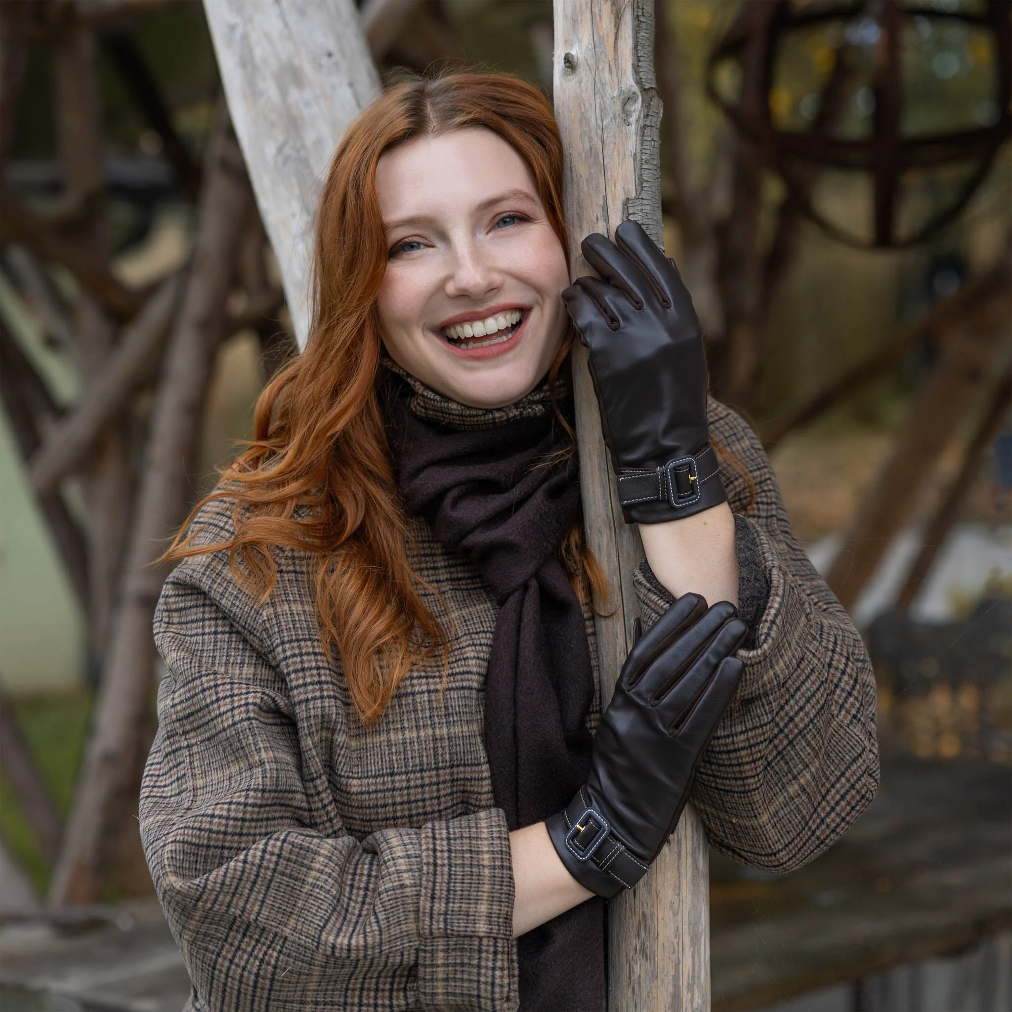 Women's Water-Resistant Faux Silk-Lined Leather and Fabric Gloves - Image 14