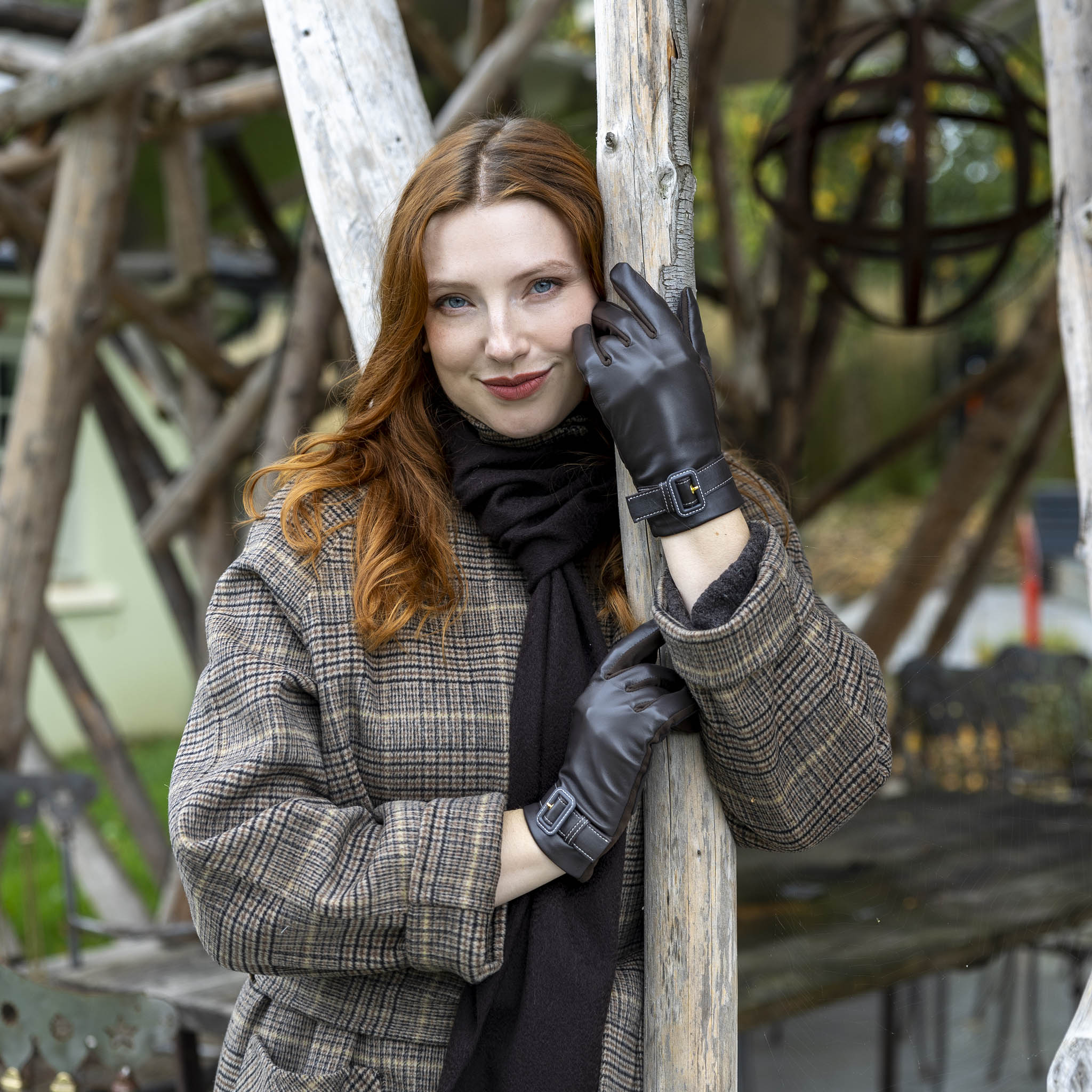 Women's Water-Resistant Faux Silk-Lined Leather and Fabric Gloves - Image 15