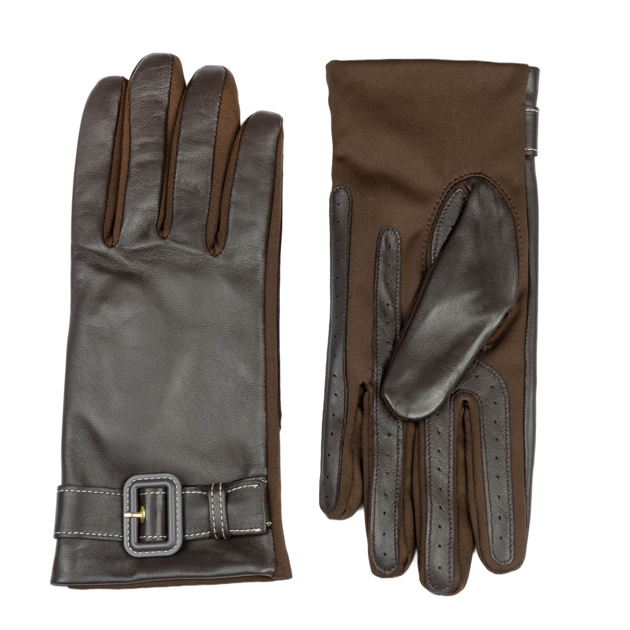 Women's Water-Resistant Faux Silk-Lined Leather and Fabric Gloves - Image 16