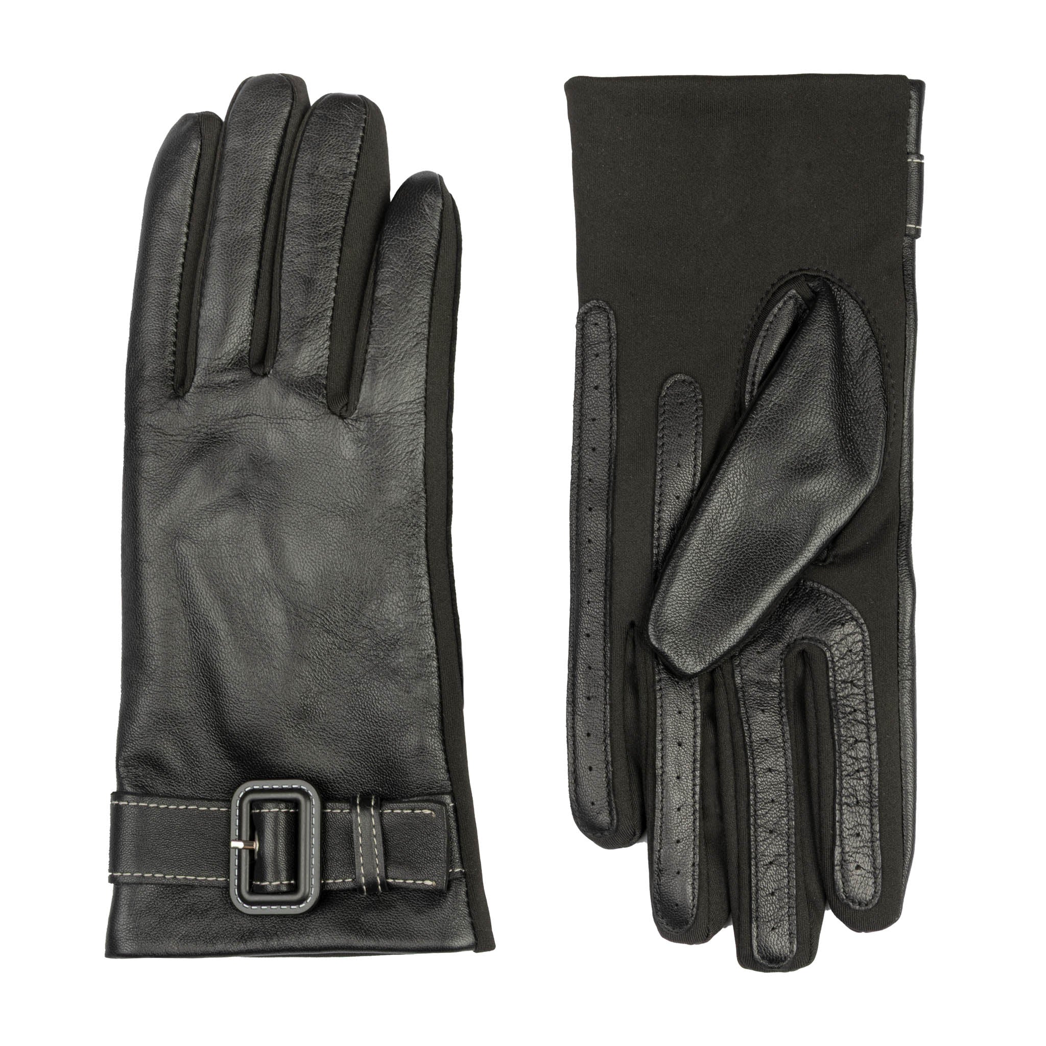 Women's Water-Resistant Faux Silk-Lined Leather and Fabric Gloves - Image 4