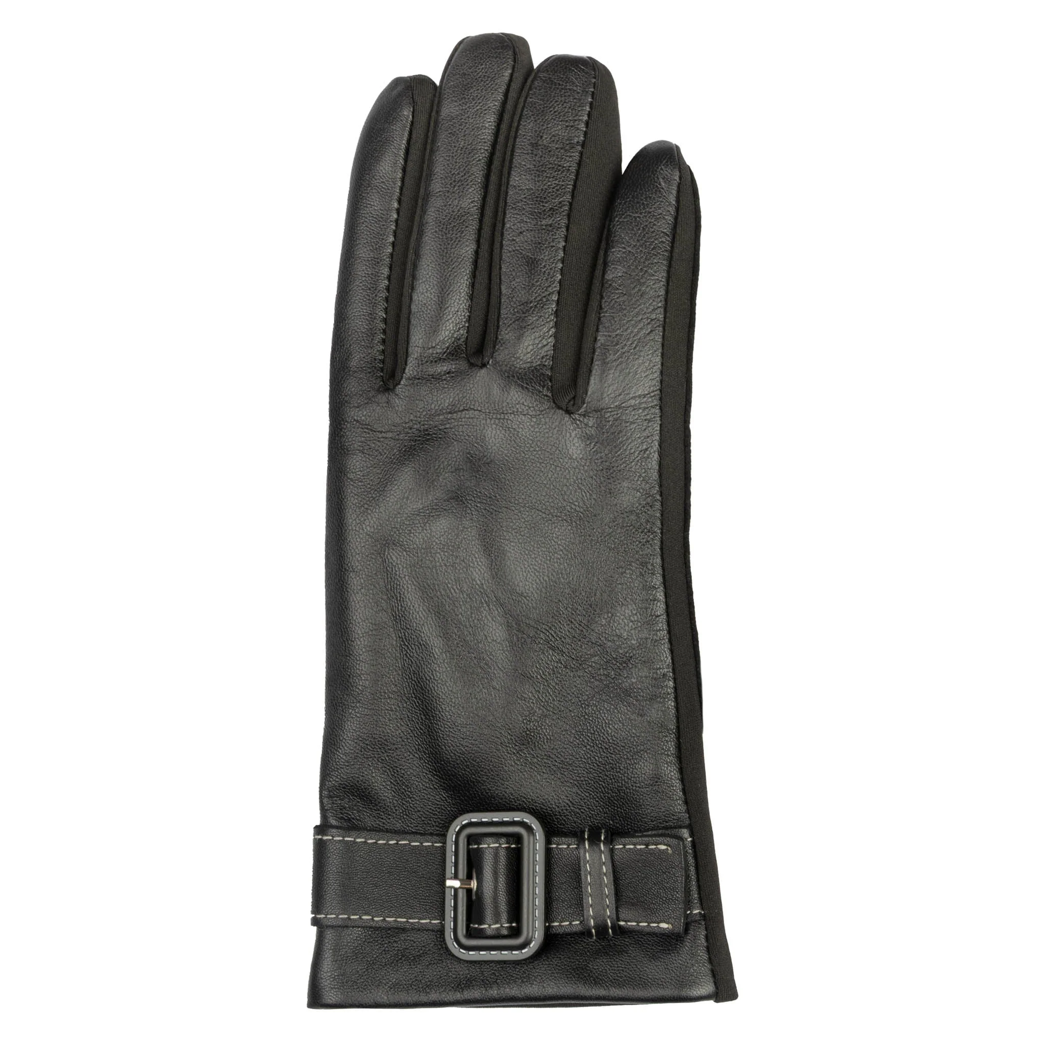 Women's Water-Resistant Faux Silk-Lined Leather and Fabric Gloves - Image 5